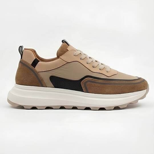 2028-1 Erkek Sneaker İçi Dışı Komple Hakiki Deri Süet Detaylı EVA Taban - Bej