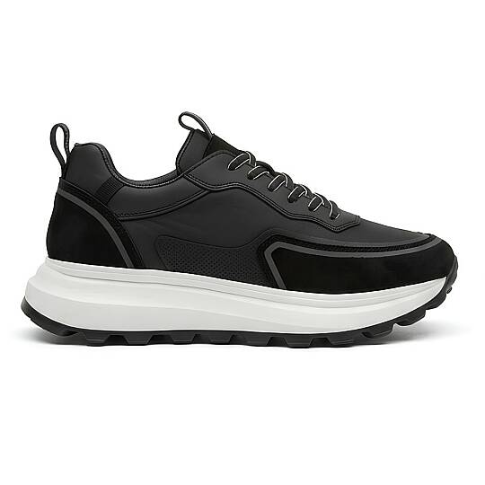 2028-1 Erkek Sneaker İçi Dışı Komple Hakiki Deri Süet Detaylı EVA Taban - Siyah