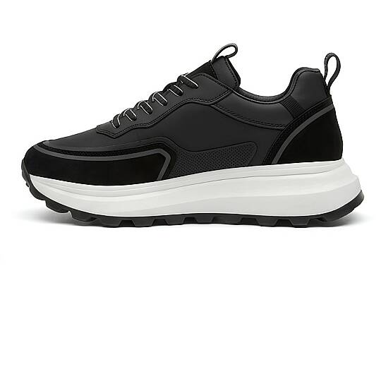 2028-1 Erkek Sneaker İçi Dışı Komple Hakiki Deri Süet Detaylı EVA Taban - Siyah - 3