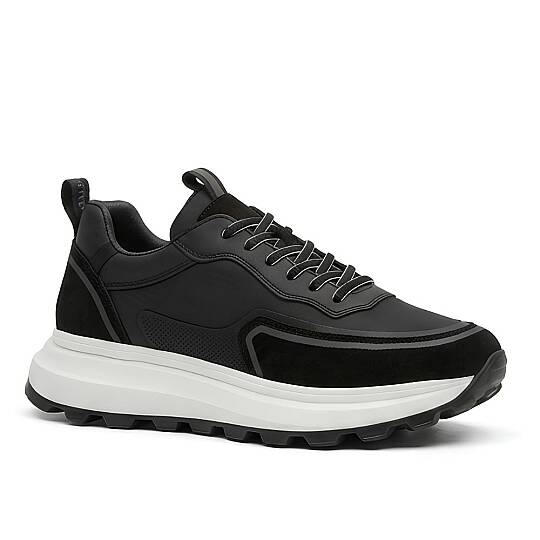 2028-1 Erkek Sneaker İçi Dışı Komple Hakiki Deri Süet Detaylı EVA Taban - Siyah - 2